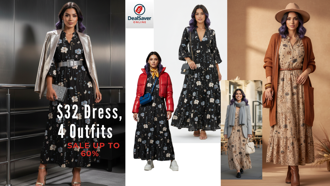 Shein $32 floral maxi dress styled in 4 chic fall outfits, 60% off