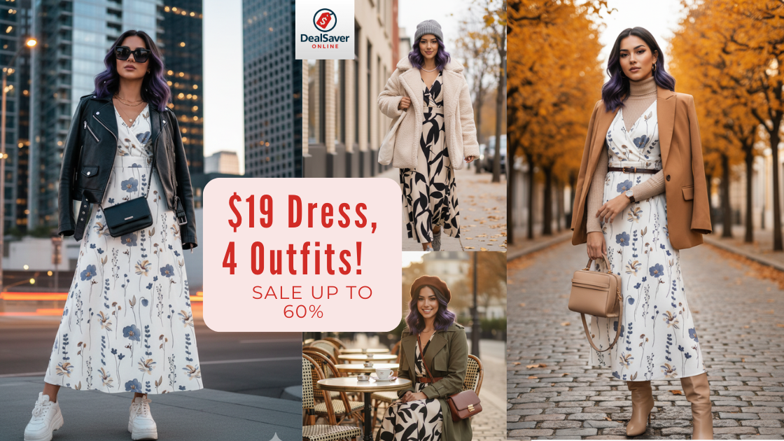 Shein floral $19 dress styled in 4 fall outfits, sale up to 60%