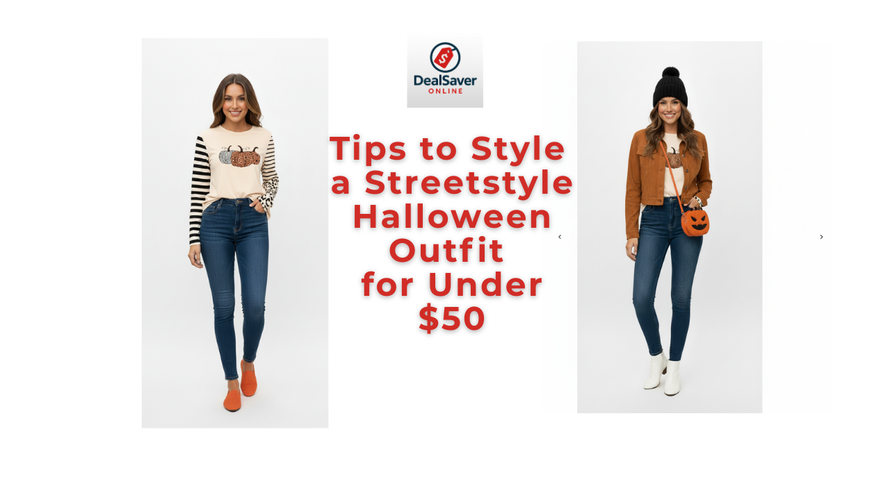 Shein streetstyle Halloween outfit with pumpkin sweater, skinny jeans, slip-ons, and pumpkin crossbody bag – affordable fall fashion under $50.
