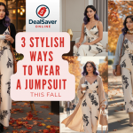 Shein cream jumpsuit styled in 3 fall looks – cardigan, turtleneck, scarf – affordable outfits under $12